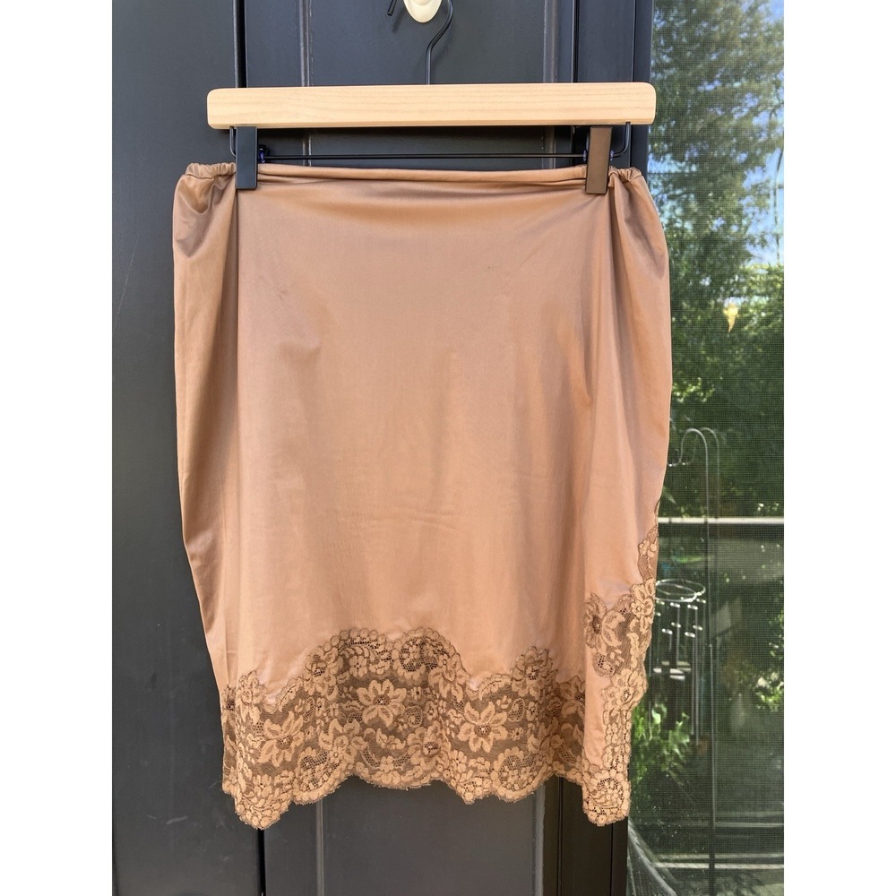 Vintage 60s Van Raalte Bronze Brown Lace Hem Slip Skirt Whimsigoth Grunge S/M